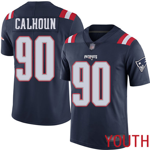 New England Patriots Football #90 Rush Vapor Limited Navy Blue Youth Shilique Calhoun NFL Jersey->youth nfl jersey->Youth Jersey